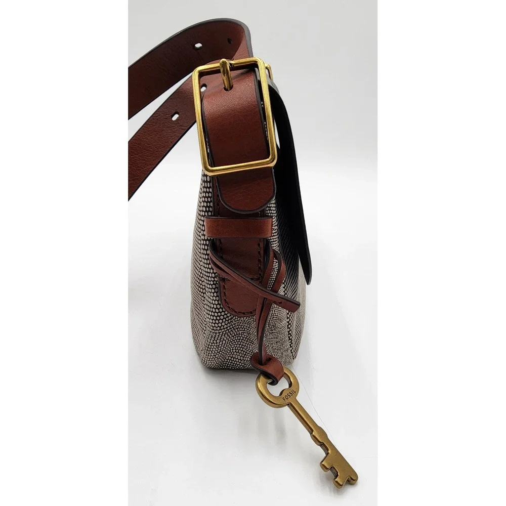 Fossil Crossbody Bag Womens Small Black Brown Key Charm Snakeskin EXC - Picture 13 of 16